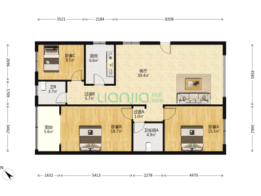 迎祥广场西巷4号 3室1厅2卫 130平方