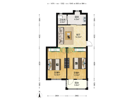 银昌利小区 2室1厅1卫 64平方