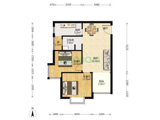 天伦水晶城 2室1厅1卫 90平方