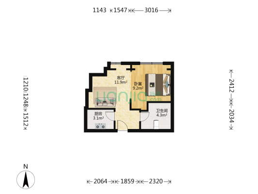 一品国际 1室1厅1卫 41平方
