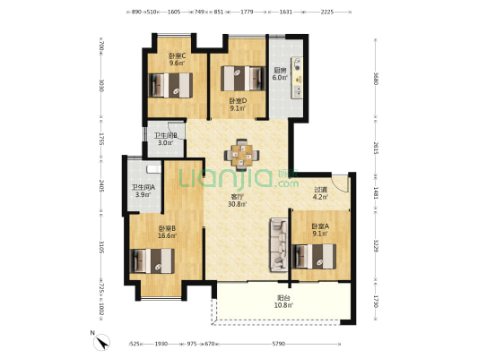 深业泰雲府 4室1厅2卫 136平方