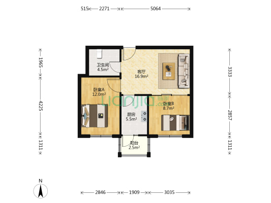 红盐里 2室1厅1卫 63平方