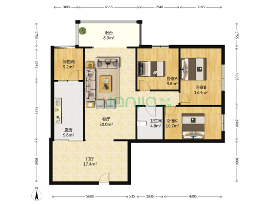 世纪名苑 3室1厅1卫 157平方