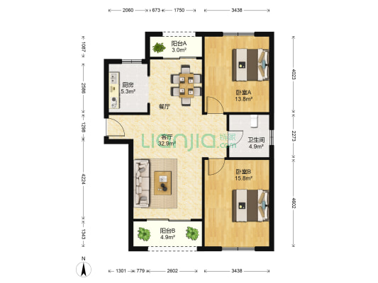长江紫园 2室1厅1卫 111平方