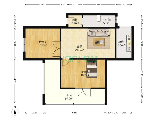 生物小区 2室1厅1卫 91平方