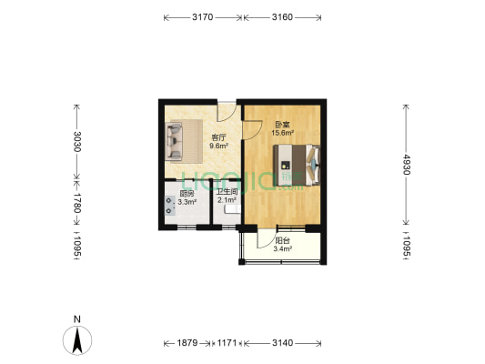 北土城西路167号院 1室1厅1卫 45平方