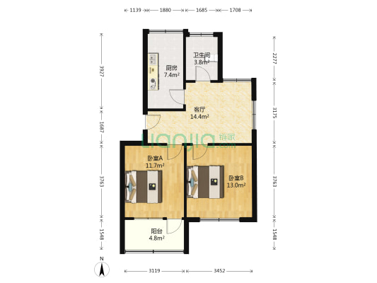 南大街43号 2室1厅1卫 69平方