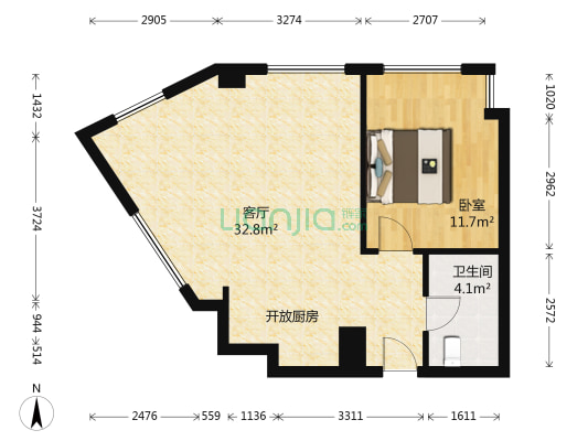 修竹大厦 1室1厅1卫 72平方