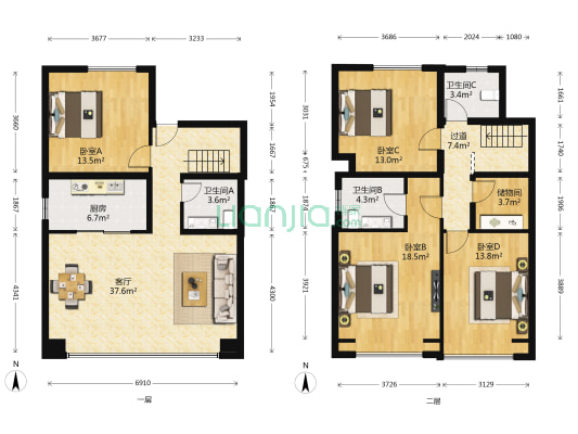 翡翠公园五期 4室1厅3卫 145平方