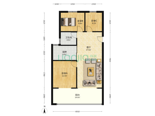 碧桂园城市花园三期 3室1厅1卫 105平方