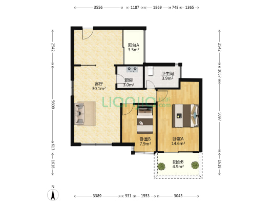 橄榄绿洲 2室1厅1卫 76平方