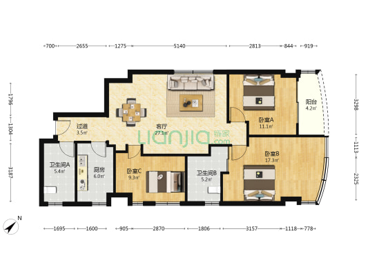 学林华轩 3室1厅2卫 112平方