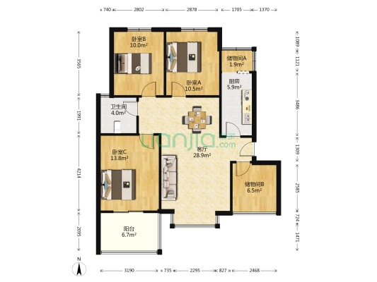 郑东宽豪斯 3室1厅1卫 90平方