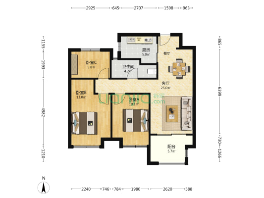 华府188 3室1厅1卫 88平方