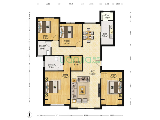 保利领秀山三区 4室1厅2卫 160平方