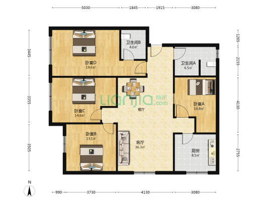 珠市东街40号 4室1厅2卫 141平方
