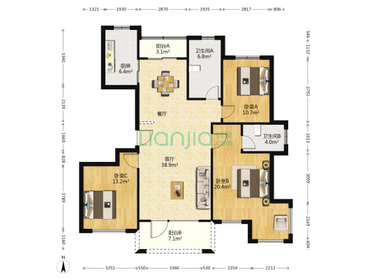 金都花园 3室1厅2卫 137平方