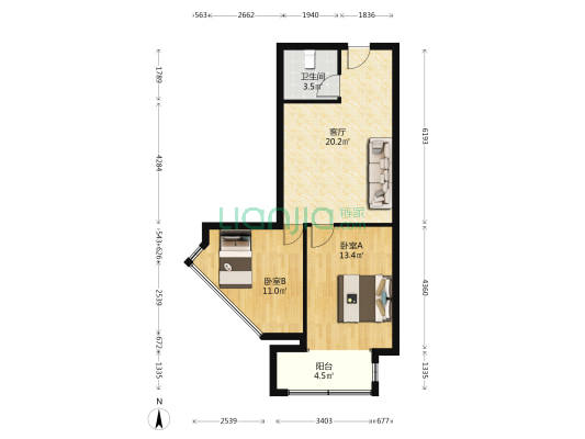 国瑞大厦 2室1厅1卫 88平方
