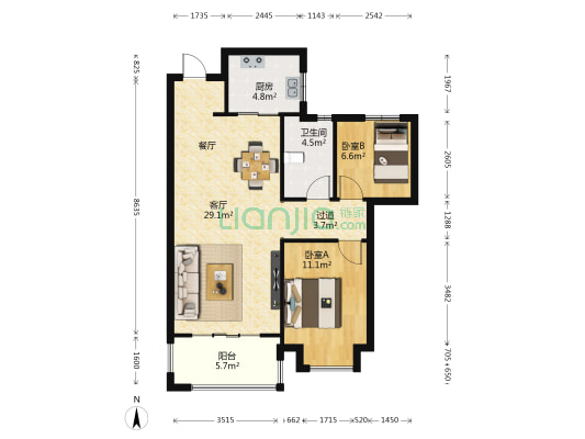 吾悦首府安和苑 2室1厅1卫 92平方