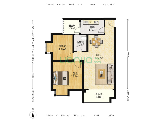 金府世家 1室1厅1卫 83平方