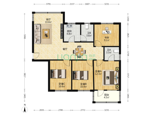 兴业花园 4室1厅2卫 112平方