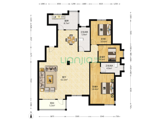 月欣花苑 3室1厅2卫 159平方