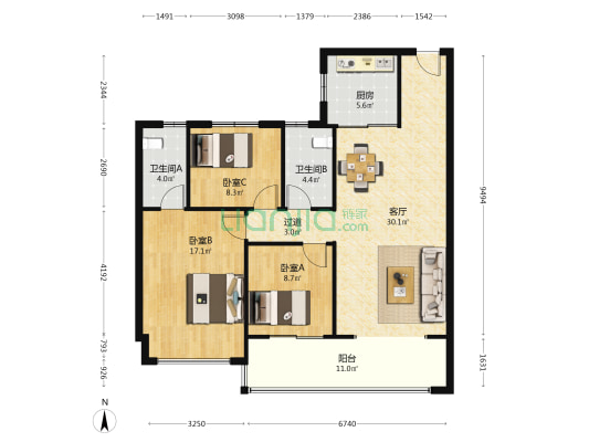 碧桂园新都荟西区 3室1厅2卫 118平方
