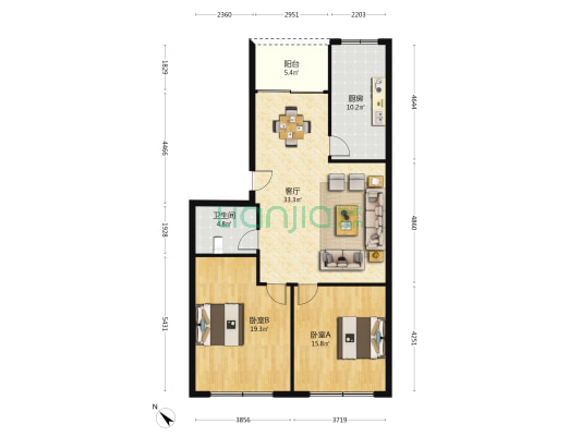 农行宿舍 2室1厅1卫 90平方