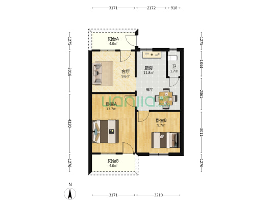 斗中新村 2室1厅1卫 61平方