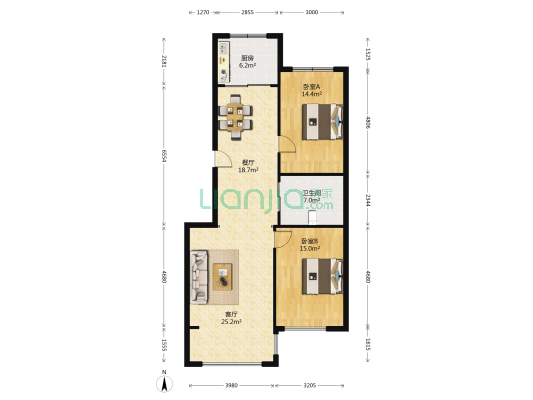 富貴山莊C区 2室2厅1卫 118平方