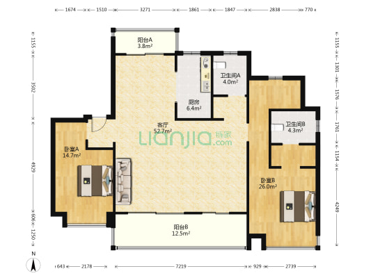 御璟江山春秋园 2室1厅2卫 152平方
