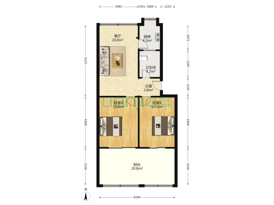 民安路75号 2室1厅1卫 75平方