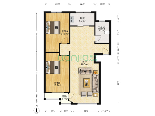 逸嘉园 2室1厅1卫 107平方