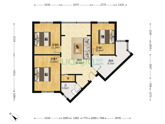 正西街95号 3室1厅1卫 82平方