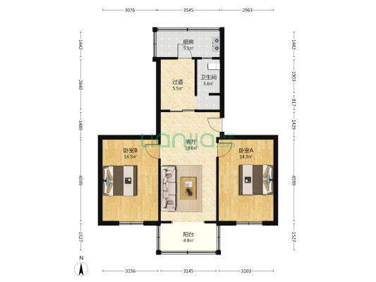 东城根中街88号 2室1厅1卫 75平方