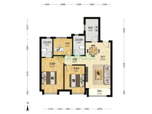 紫薇.华发CID中央首府.云璟时光 3室1厅2卫 96平方