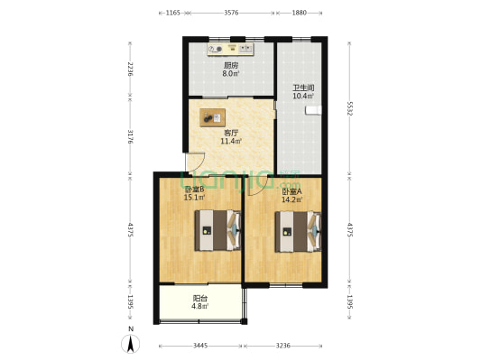 桃坞路服饰城 2室1厅1卫 76平方