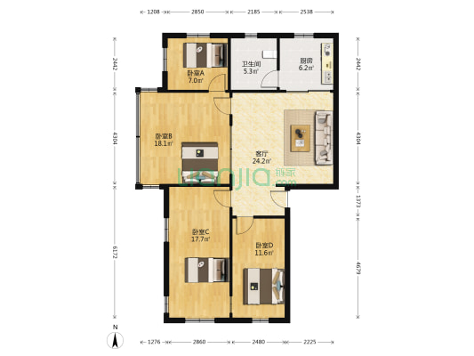 新广路 4室1厅1卫 105平方