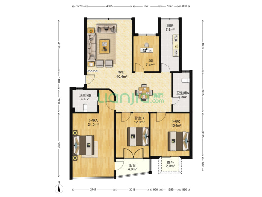 明园 4室1厅2卫 137平方