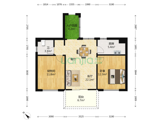 贵富苑 1室1厅1卫 76平方