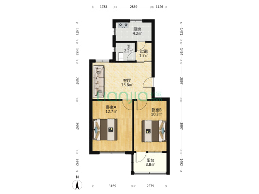 海员宿舍 2室1厅1卫 66平方