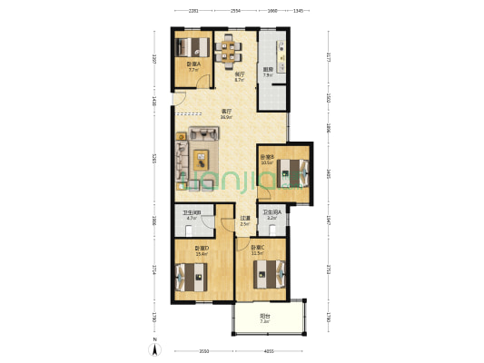 金星公寓 4室2厅2卫 155平方