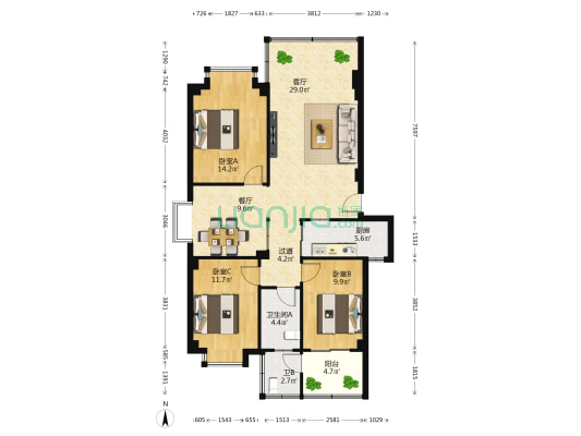鸿禧花园 3室2厅2卫 108平方