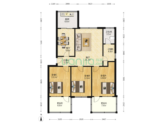 燕子山西路77号院 3室2厅1卫 127平方
