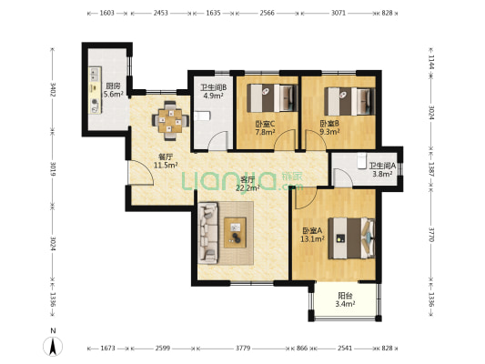 盛兴佳园 3室2厅2卫 120平方