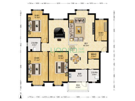 太康西路49号 4室1厅2卫 160平方