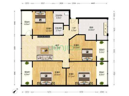 齐力大厦 4室1厅2卫 167平方