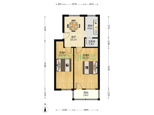 江南会馆 2室1厅1卫 59平方