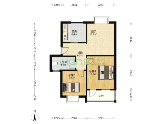 高新花园 2室1厅1卫 96平方