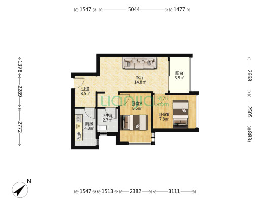珠江西湾里 2室1厅1卫 62平方